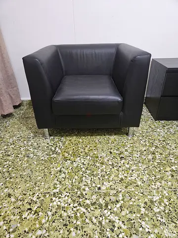 Modern Black Faux Leather Armchair with Metal Legs