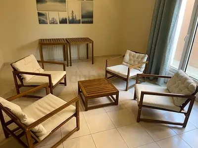 Solid Wood Chair Set with Cushions - 4 Chairs + Coffee Side Tables . Dining table + 6 chair