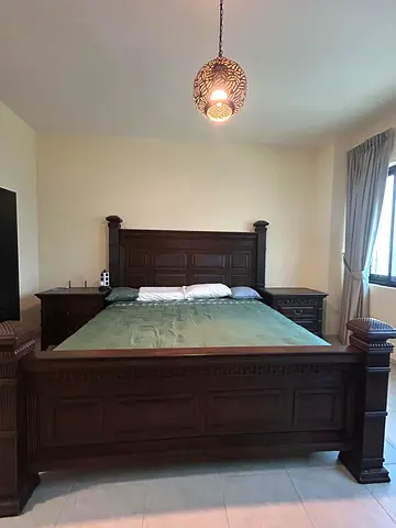 Classic Dark Wood King Size Bed Set with Matching Nightstands and Dressing table