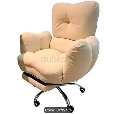 Off-white Plush Swivel Office/Accent Chair with Footrest