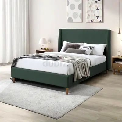 Wingback tall headboard green soft velvet queen bed