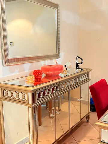 Mirrored Console Table with Glass Top - Elegant Entryway Piece