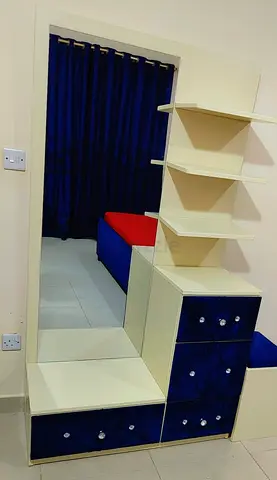 TODAY ONLY !!!! Compact mirrored dresser with shelving and velvet-front drawers