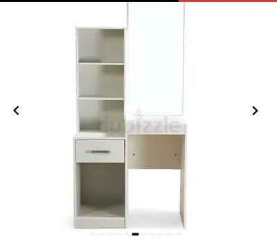 White Dressing Table with Shelves and Mirror - Compact Vanity Desk