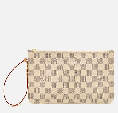 Authentic Louis Vuitton Neverfull White Coated Canvas Wristlet