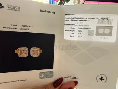 Pair of square gold-tone diamond stud earrings (certified)