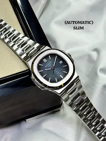 Slim Automatic Stainless Steel Mens Watch with Date slim size