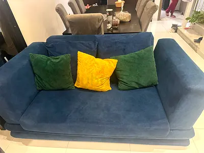 Blue Sofa – Modern Compact Couch with Cushions