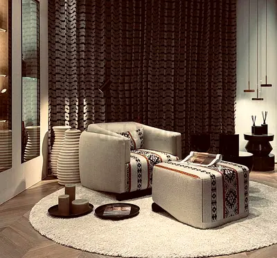 Modern Armchair and Ottoman Set with Patterned Accents