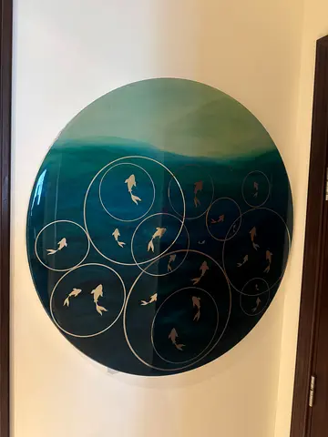 Circular Resin Art Wall Hanging with Fish Design(90 cm)