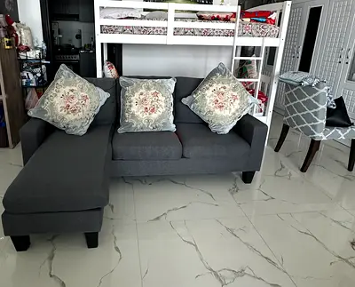 Grey L-shaped Sofa with Ottoman - Used for weeks