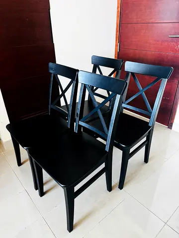 Set of 4 Black Wooden Dining Chairs