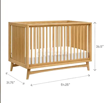 Solid Wood Baby Crib - Natural Finish, Convertible