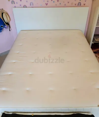 Ikea White double bed frame with mattress — good condition