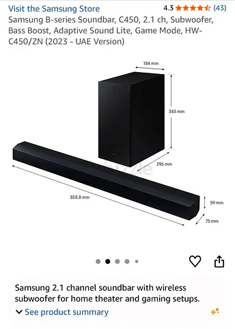 Samsung 2.1 Channel Soundbar with Wireless Subwoofer (C450, 2023)