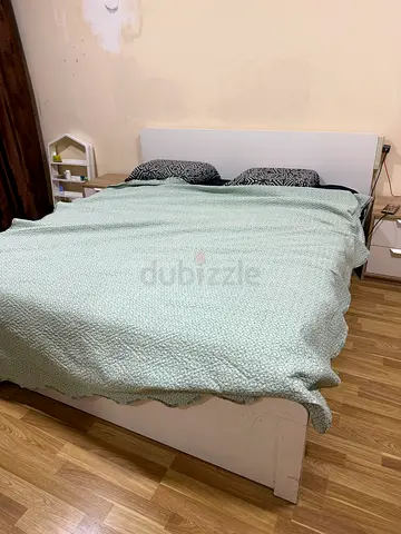 Double bed frame with mattress and all bedroom set with cupboard