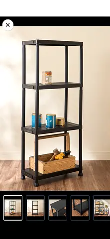 Black 4-Tier Plastic Shelving Unit - Sturdy Storage Rack