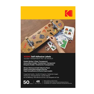 KODAK Glossy Transparent Self-Adhesive Labels 4R (100mm x 150mm) – 50 Sheets for Inkjet printers
