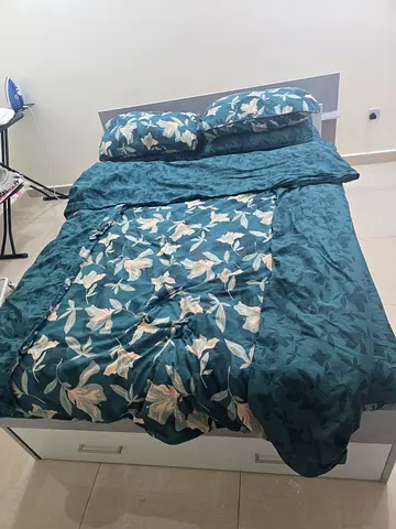 Queen bed frame with storage drawers and mattress - good condition