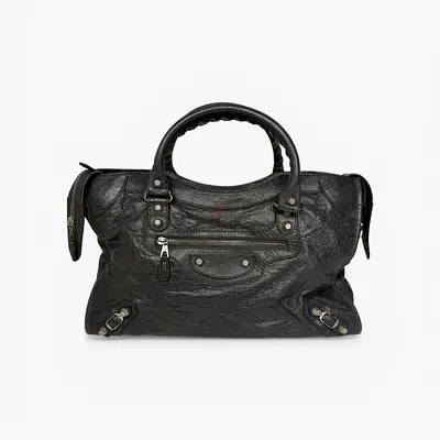 AUTHENTIC BALENCIAGA MEDIUM LE CITY BAG IN GREY LEATHER WITH SILVER HARDWARE