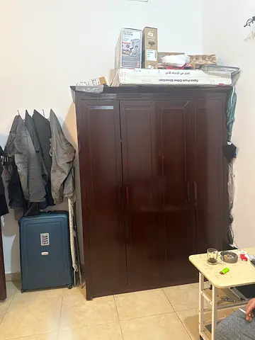 Solid Dark Wood 4 Door Wardrobe / Armoire - Good Condition