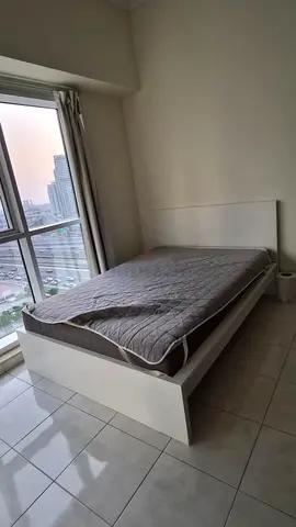 White wooden double bed frame with mattress - good condition