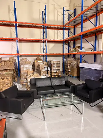 Walter knoll Germany luxuryBlack leather 3-seater sofa with 2 armchairs and glass coffee table - set