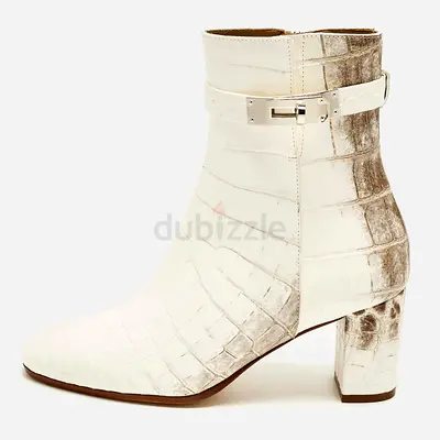 Hermes Saint Germain Size 36 White Himalaya Niloticus Crocodile Ankle Boots