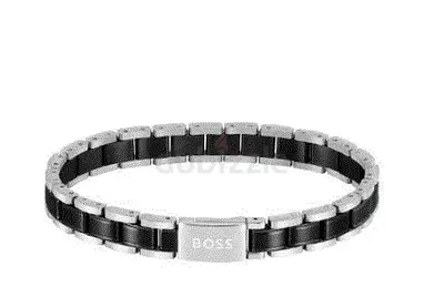 Mens stainless steel black  silver link bracelet (BOSS style)