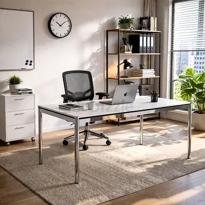 USM Haller table pearl gray white laminate (T59) by Star Office LLC