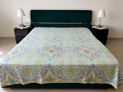 Queen bed frame with upholstered headboard (mattress not included )