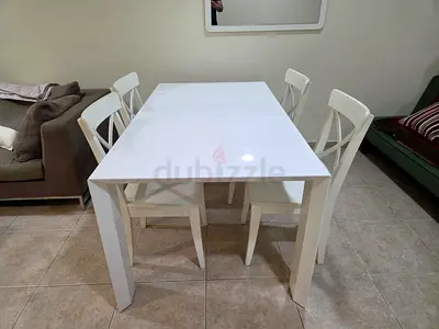 White 4-Seater Dining Table with Chairs - Simple Modern Design