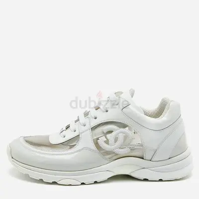 Chanel White PVC and Patent Leather CC Low Top Sneakers Size 39.5