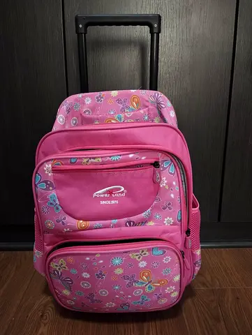 Pink Floral Kids Trolley Backpack with Wheels - Good Condition