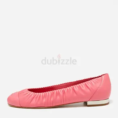 Chanel Pink Leather Gathered CC Cap Toe Ballet Flats Size 41
