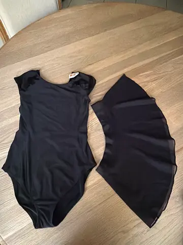 Black Sleeveless Dance Leotard with Chiffon Skirt (2-piece)