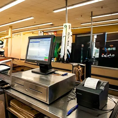Used Retail POS Checkout Counter with Touchscreen, Cash Drawer and Receipt Printer