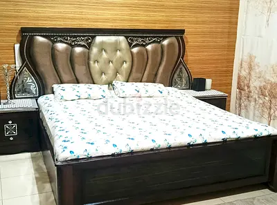Bed set with mattress, 3-Door Wardrobe, dressing table with Mirror Panels