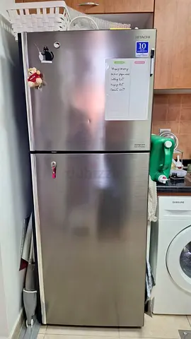 Hitachi 2-Door Stainless Refrigerator - Good Condition, 10yr Warranty Sticker