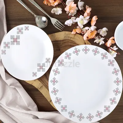 Opalware Cello Brand Porcelain 38 pieces Dinner Set with Geometric Border - rarely used