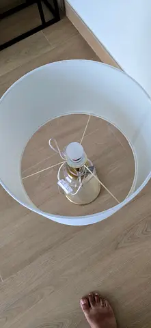 White Fabric Table/Bedside Lamp with Gold Base - Good Condition