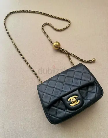 Chanel Style Black Quilted Mini Chain Shoulder Bag with Gold CC Lock