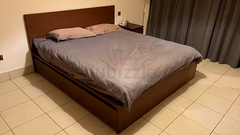Queen size wooden bed frame with storage - good condition