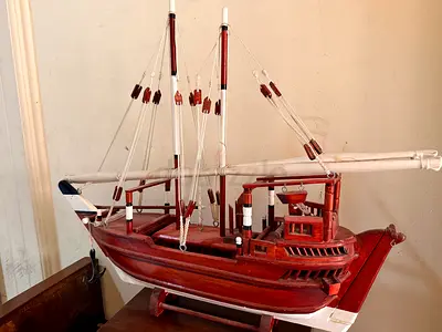 Handcrafted Wooden Ship Model - Decorative Miniature