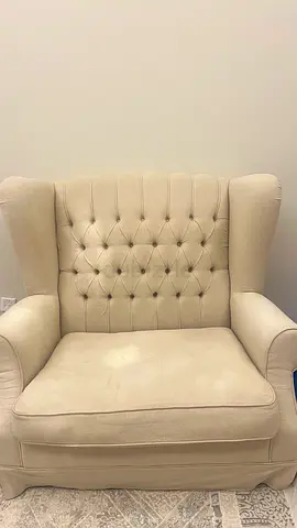 Large Beige Tufted Wingback Armchair - Comfortable Single Seat