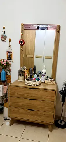 3-Drawer Wooden Dresser with Mirror - Light Oak Finish