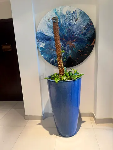 Tall Blue Ceramic Indoor Planter (95 cm)with Greenery