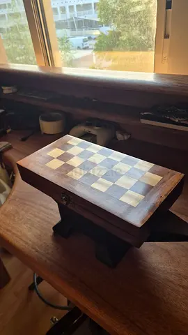 Vintage Hand-made Wooden Foldable Chess/Compact, Pre-owned