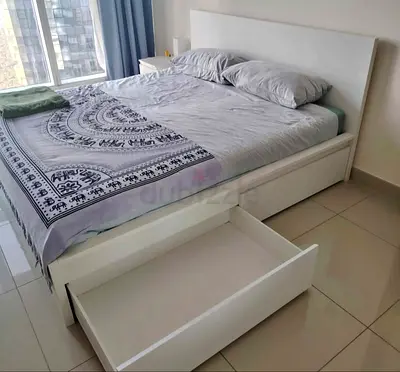 Ikea malm king size bed with matttess and storage