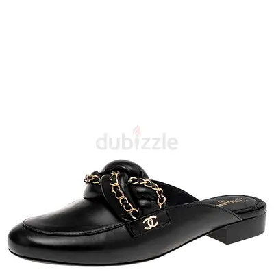 Chanel Black Leather Braided Chain Mules Size 41